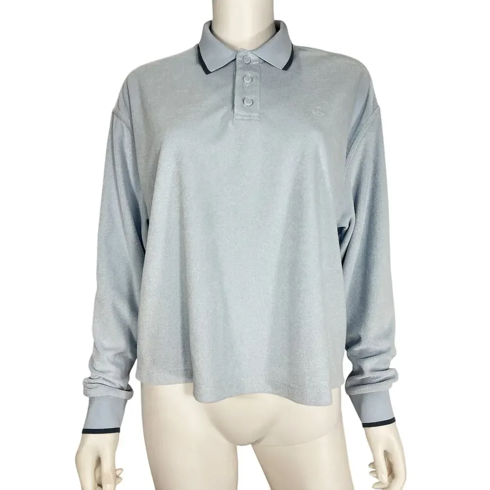 Lululemon Relaxed Blue Cotton Terry Polo Shirt Size S - Picture 2 of 4